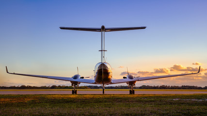 modern jet against an sunset