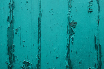 Chipped wooden painted background turquoise 