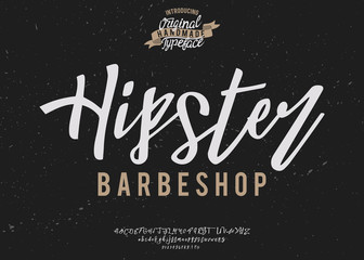 Hipster Barbershop. Vintage handmade font. Vector illustration. Script typeface. Hipster style.
