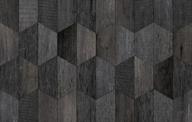 Seamless wooden planks texture. Dark weathered wooden wall with hexagonal pattern. 