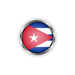 Abstract button with stylish metallic frame. Cuba flag vector illustration