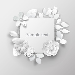 Paper art flowers background. Vector illustration.