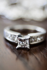 Closeup of the diamonds on a wedding ring