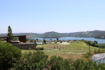 Landscape over the Mondego River. River marina of Aguiar da Beira in central Portugal. 