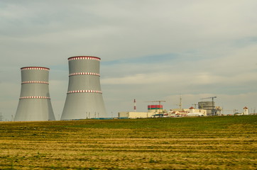 Fototapeta na wymiar Belarusian nuclear power plant, summer landscape
