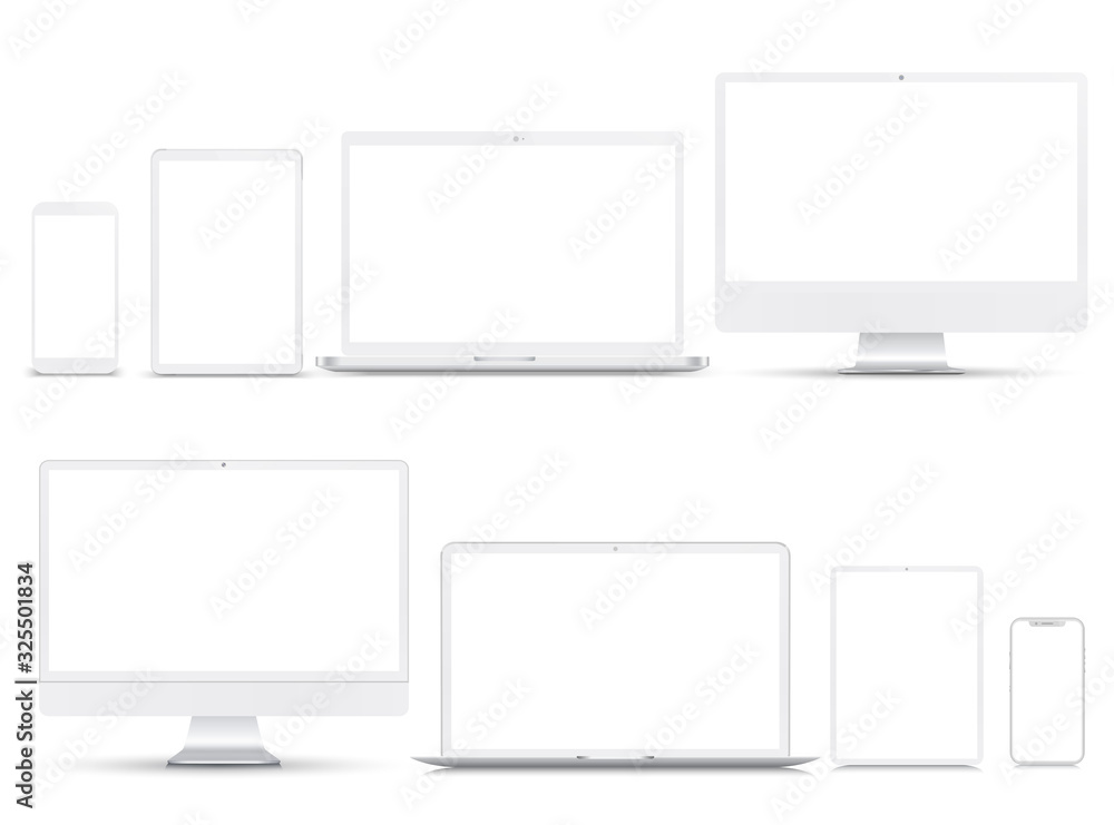 Poster Set white technology devices with white display - stock vector