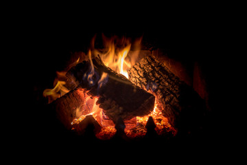 fire in fireplace