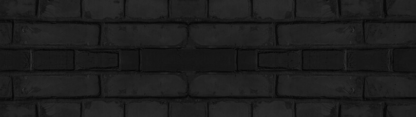 Dark black anthracite damaged rustic brick wall texture banner panorama