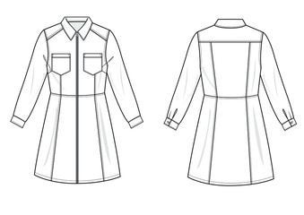 3D vector draw fashion design woman shirt dress pocket denim