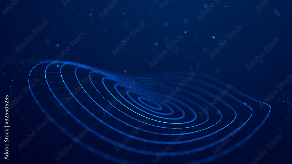 Poster Wave 3d. 3D blue glowing abstract background. Abstract background with a dynamic wave. Big data visualization. 3d rendering.