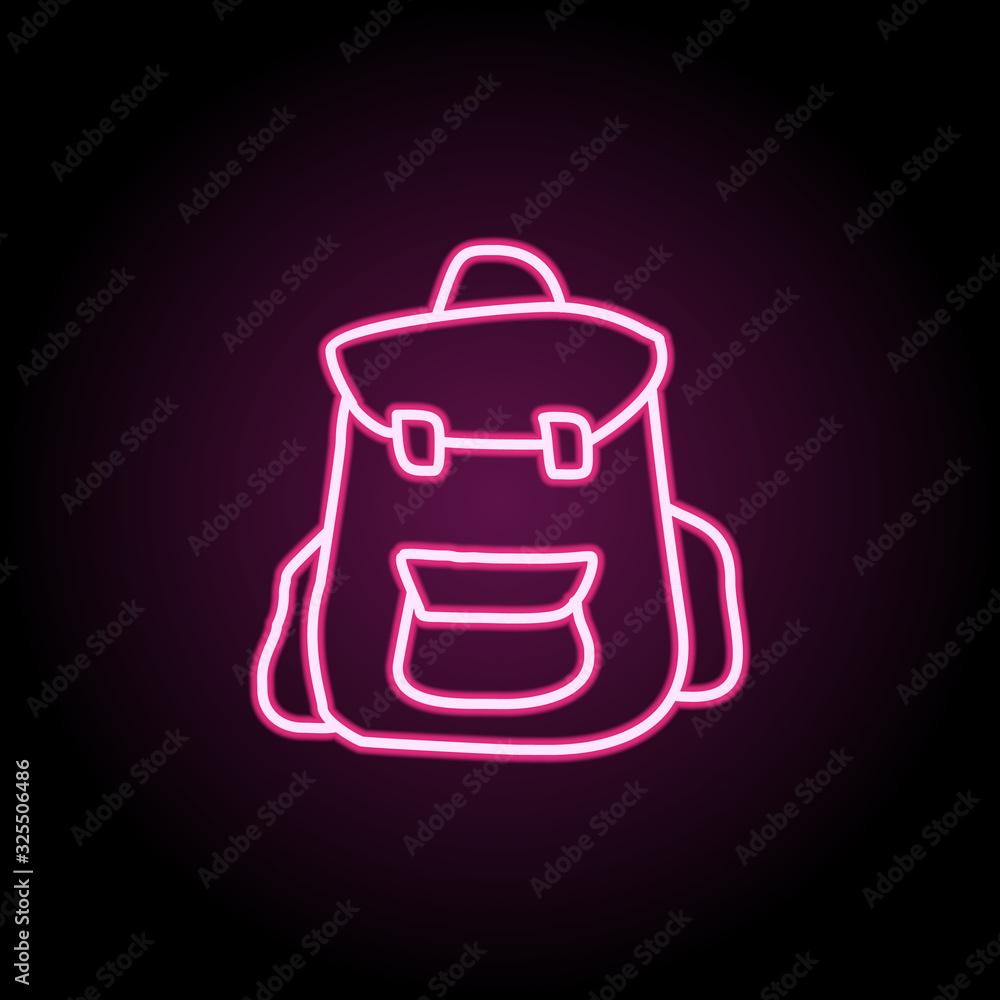 Poster backpack sketch neon icon. simple thin line, outline vector of education icons for ui and ux, websit