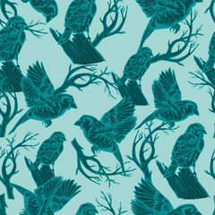 Vintage simple summer birds background. fashion seamless pattern, floral ornament, retro style fabric for decoration and design.