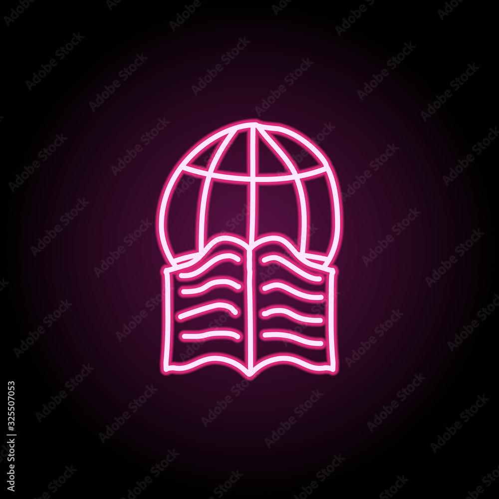 Poster the globe and the book sketch neon icon. simple thin line, outline vector of education icons for ui 