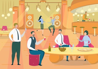 Friends Rest in Club Flat Vector Illustration