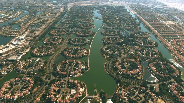 Aerial view of Jumeirah Islands community. Dubai, UAE