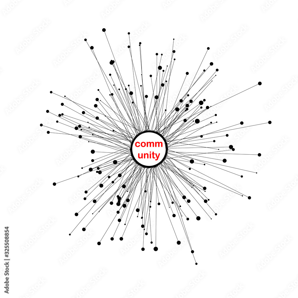 Poster community or teamwork icon or logo with lines and dots