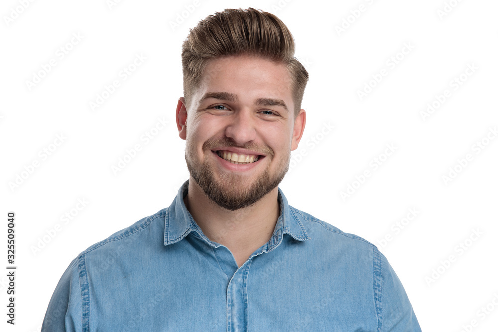 Canvas Prints Cheerful casual man laughing and looking forward