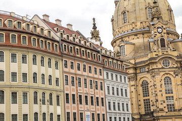 Fototapeta na wymiar A View of The Dresden Frauenkirche (Evangelical-Lutheran Church of Saxony) in Dresden, Germany.
