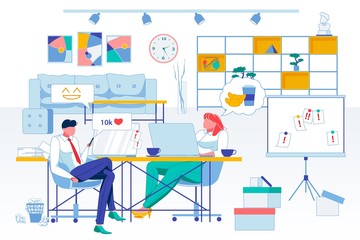 Relax, Workplace Idleness Flat Vector Illustration