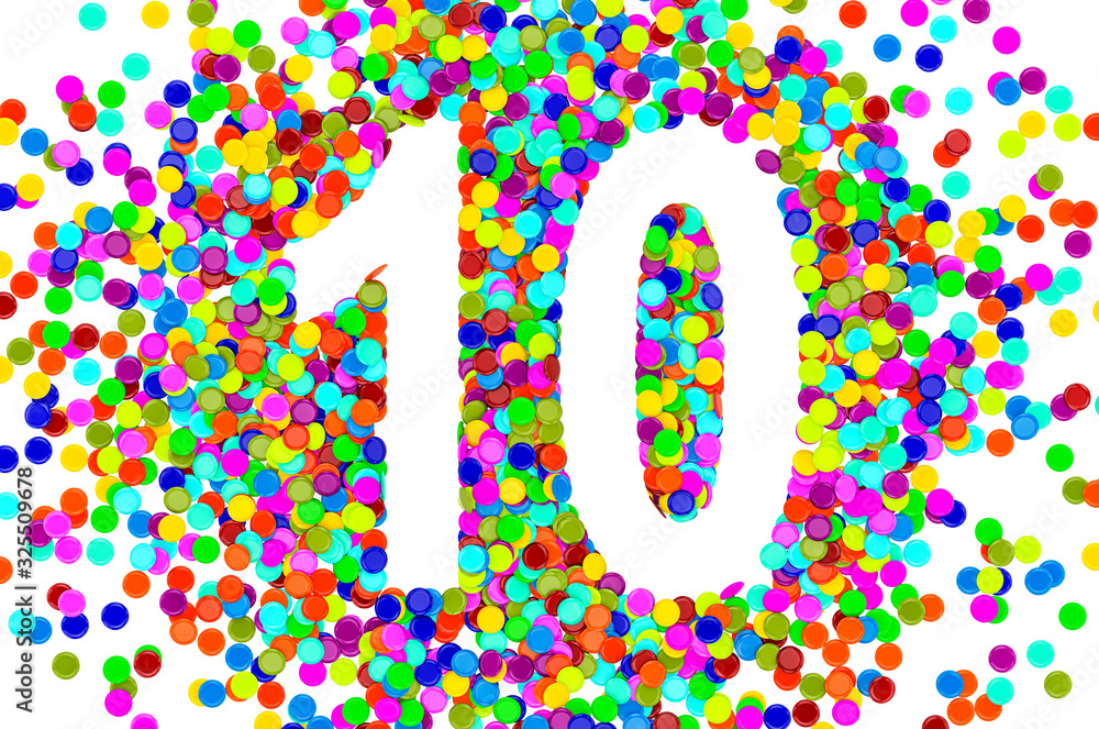 Fototapete 10 from colored confetti. 3d rendering