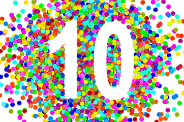 10 from colored confetti. 3D rendering