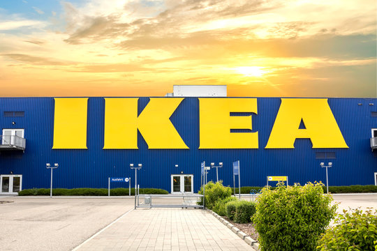 Augsburg / GERMANY - May 18, 2019: IKEA branch on a warehouse in Augsburg. IKEA is a Swedish-founded multinational group that designs and sells ready-to-assemble furniture, kitchen and accessories