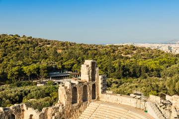 View of Acropolis. Famous place in Athens - capital of Greece. Ancient monuments.