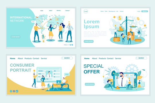 World Network Landing Page Vector Template Set