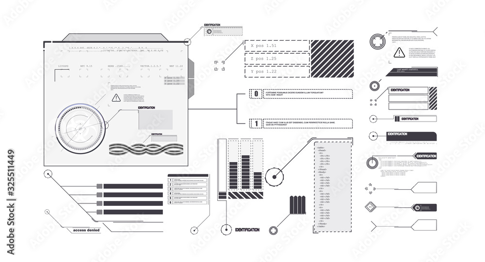 Poster interface elements hud, ui, gui. vector callout titles set. futuristic callout bar labels, informati