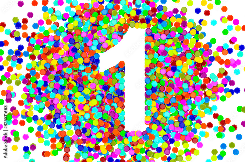 Fototapete number 1 from colored confetti. 3d rendering