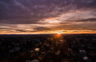 Amasing magic sunset with a big town