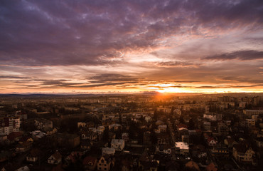 Amasing magic SunSet in city with small houses