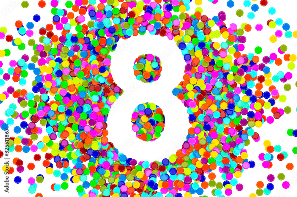 Poster number 8 from colored confetti. 3d rendering