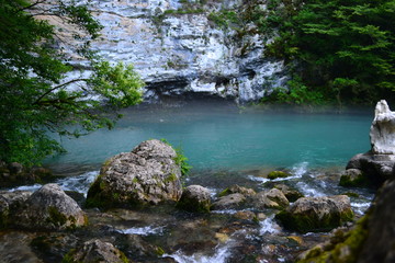 blue lake in the mountains of Abkhazia
