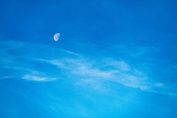 Blue sky,white clouds and moon. Cloudy sky natural background