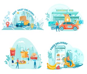 Catering Online Services Flat Illustrations Set
