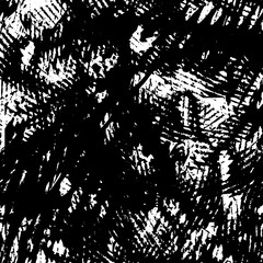 Black and white grunge texture. Abstract splashes of ink. Chaotic paint strokes. Dirty surface. Vector pattern of spots