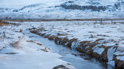 Frozen river bank in Iceland - Europe