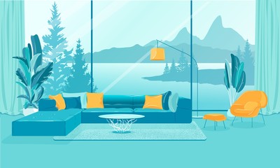 Living Room Interior with Mountain Views, Slide.