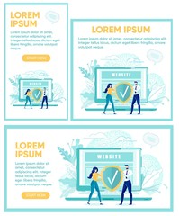 Website Protection Concept, People Holding Shield.