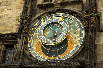 Fototapeta na wymiar Prague astronomical clock , or Prague Orloj is a medieval astronomical clock