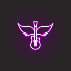 rock, guitar, wings neon style icon. Simple thin line, outline vector of rock and roll icons for ui and ux, website or mobile application