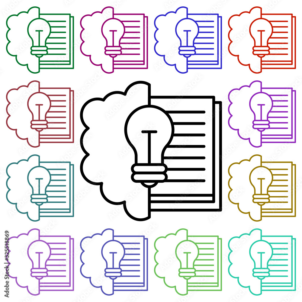 Poster brain and light bulb multi color style icon. simple thin line, outline vector of education icons for