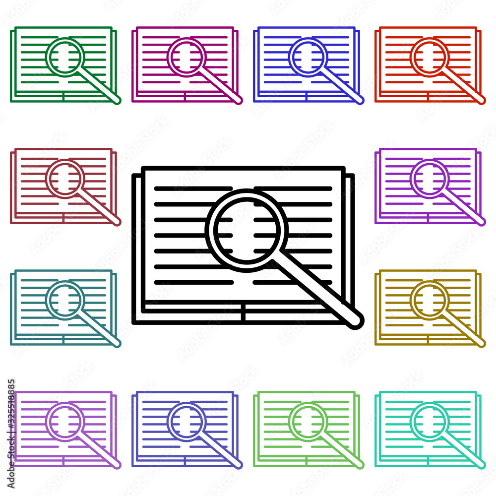 Poster magnifier on notebook multi color style icon. simple thin line, outline vector of education icons fo