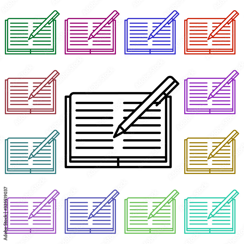 Poster pen and notebook multi color style icon. simple thin line, outline vector of education icons for ui 