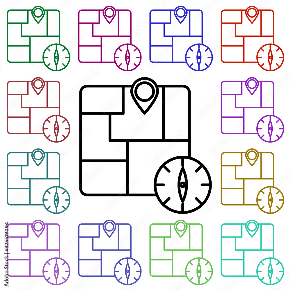 Poster map and compass multi color style icon. simple thin line, outline vector of education icons for ui a