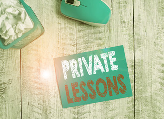 Word writing text Private Lessons. Business photo showcasing teaching which is usually paid...