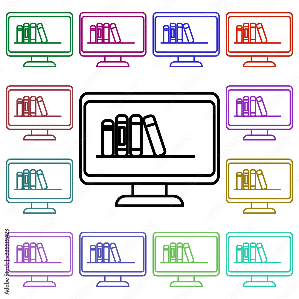 Poster digital library multi color style icon. simple thin line, outline vector of education icons for ui a
