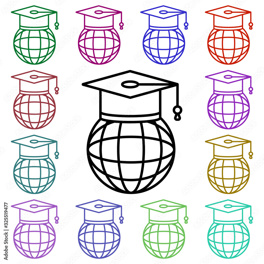 Poster global learning multi color style icon. simple thin line, outline vector of education icons for ui a