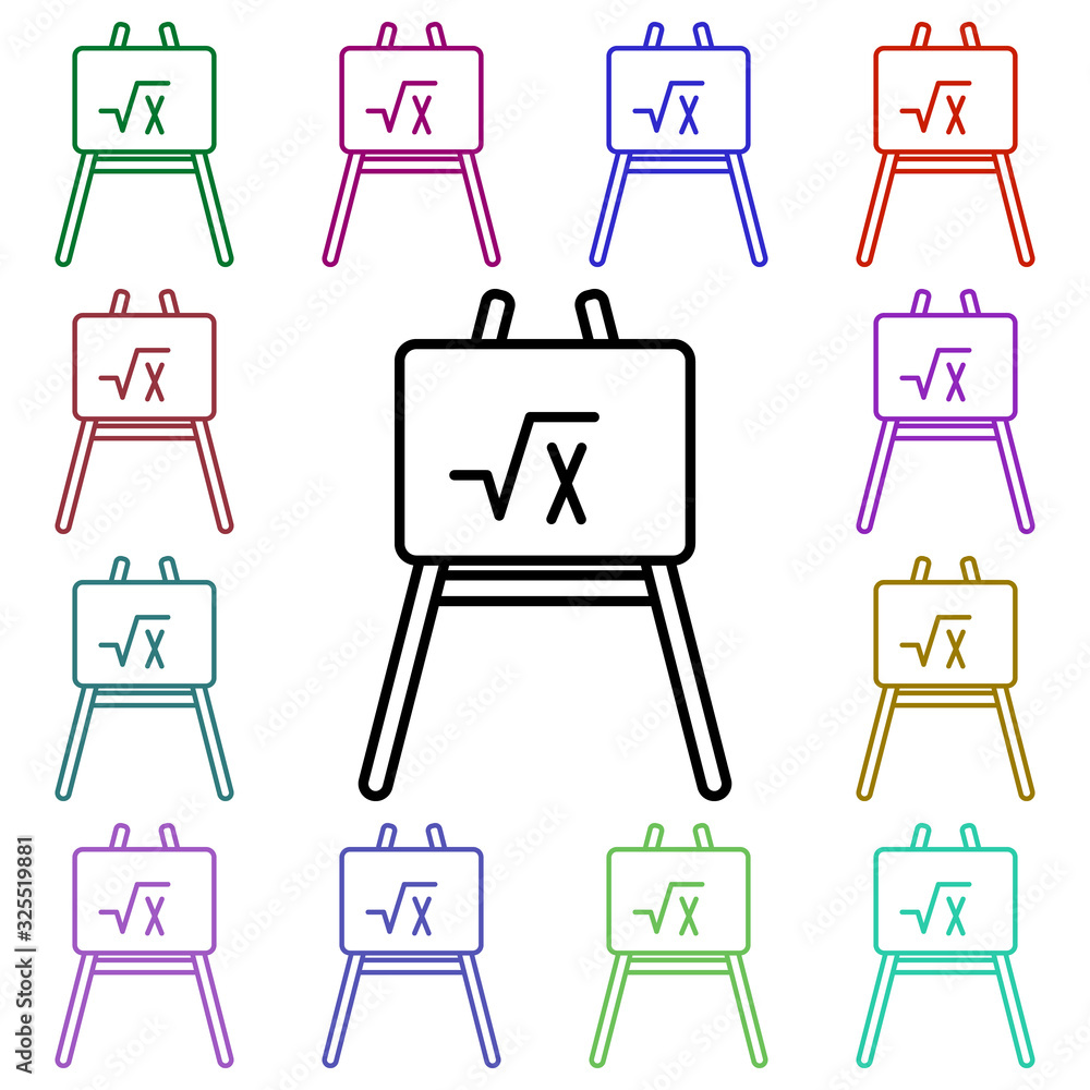 Poster an easel and a mathematical equation multi color style icon. simple thin line, outline vector of edu